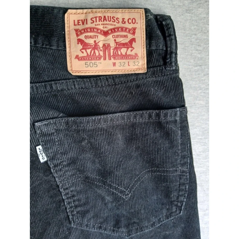 Levis Corduroy Pants 32x32 505 Straight Leg Stretch Comfort Preppy Black